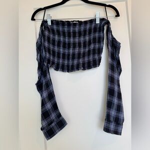 Cotton Candy Black and Gray Plaid Crop Top